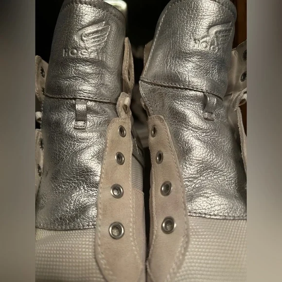 Hogan Women’s High-Top Sneakers 41 Beige-Grey Suede Silver Logo - Picture 13 of 13